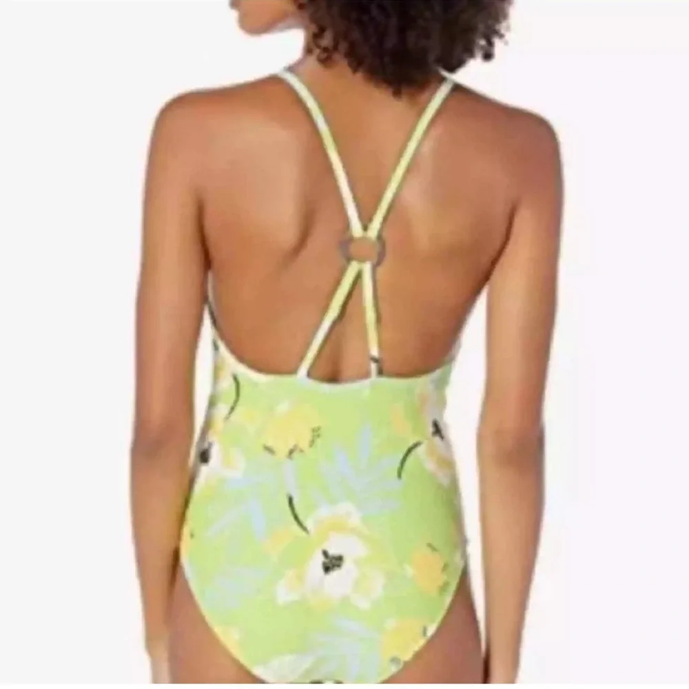 NWOT Seafolly Ring Front Maillot On Vacation Limeade Floral One Piece Swimsuit